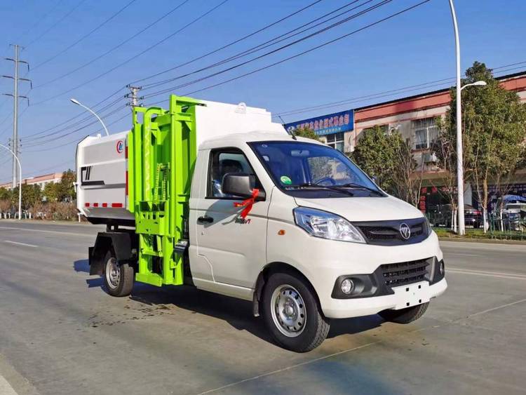 福田祥菱3方側(cè)裝掛桶壓縮式垃圾車(chē)